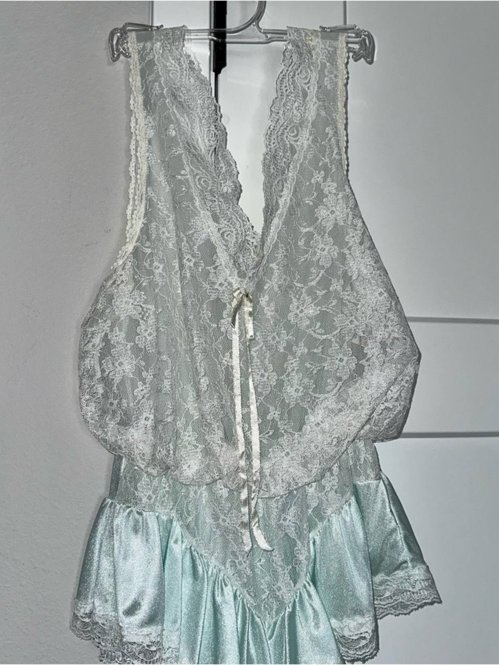 Lace & Satin Deep-V Teddy in Mint Green Tosca Lingerie of California size Small - Picture 2 of 8